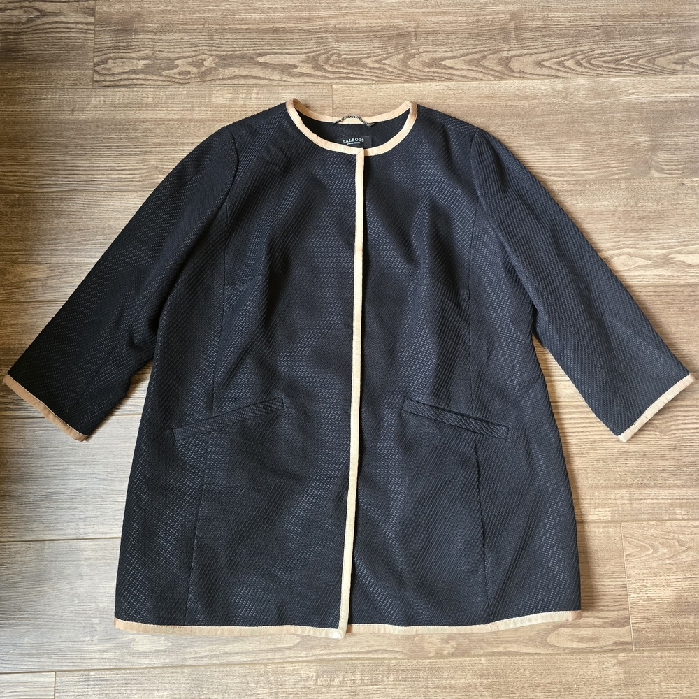 TALBOTS Jacket Womens 14P Black Cotton Blend Snap Textured Coat Blazer Academia